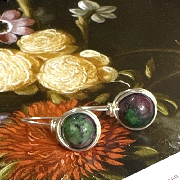 Ruby in Zoisite dangle drops silver earrings/ Gemini healing crystal - Picture 1 of 5